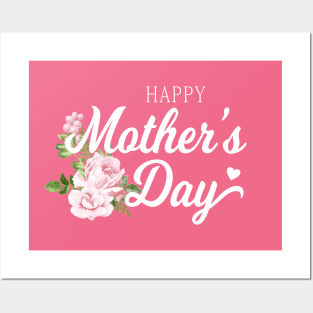 Elegant Happy Mother's Day Calligraphy with Pink Roses Posters and Art